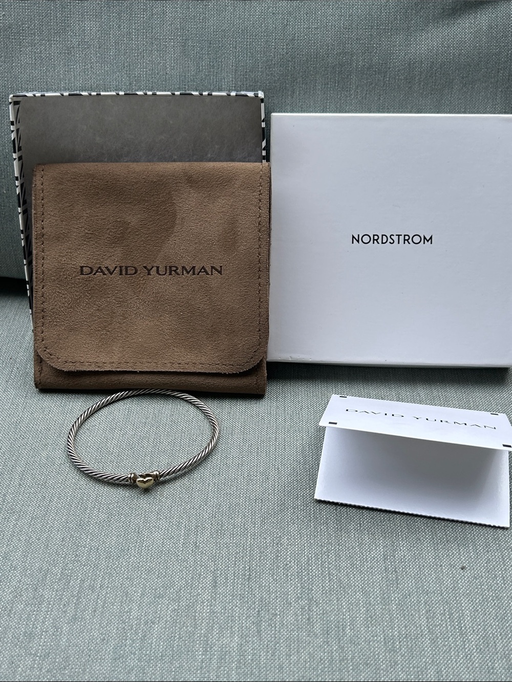 David Yurman Brown Suede Jewelry Pouch with Cable Bracelet 3mm Silver& 18k Gold